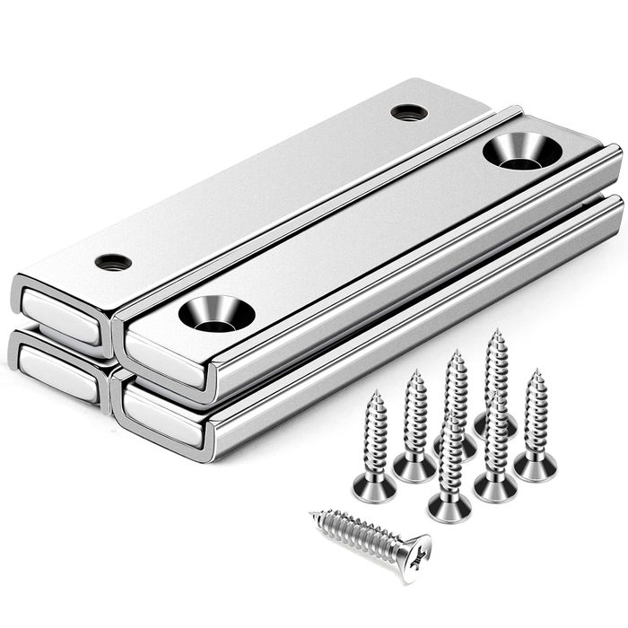 Strong Neodymium Rectangular Pot Magnets with Counter Bore, Countersunk Hole