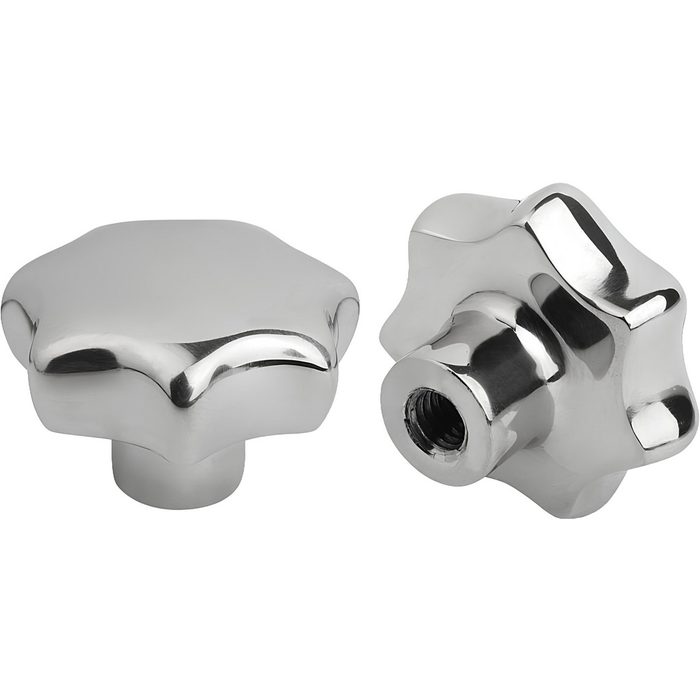 Star Knob, 1-1/4" Head Dia, 7-Point, Stainless Steel, Silver, 1/4-20 Hole