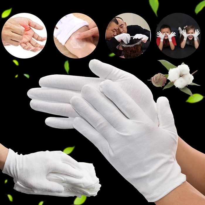 White Cotton Gloves for Dry Hands Moisturizing