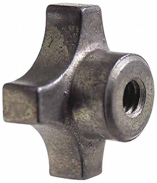Star Knob, 3" Head Dia, 4-Point, Steel, Black, 5/8 in Hole
