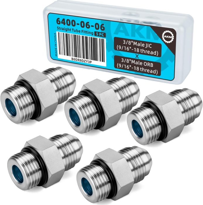 Straight Hydraulic Hose Adapter Fitting, 6400-06-06 3/8" JIC