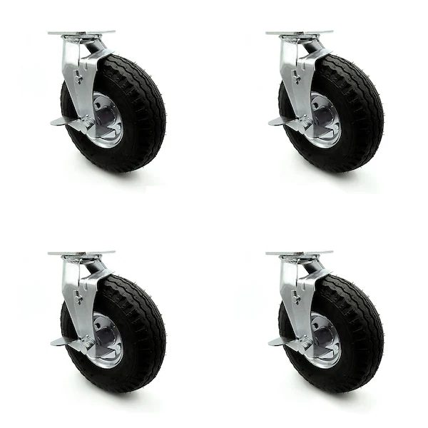 10 Inch Black Pneumatic Wheel Swivel Casters with Brake