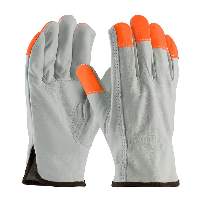 Top Grain Cowhide Leather Drivers Glove with Hi-Vis Fingertips