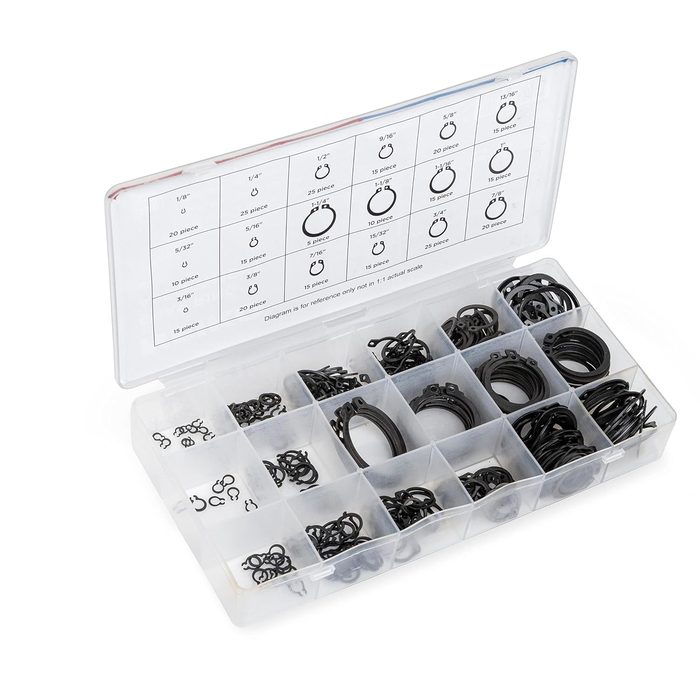 Snap Ring Shop Assortment, 300 Piece Retaining Ring Set, 18 Sizes (1/8" - 1-1/4")