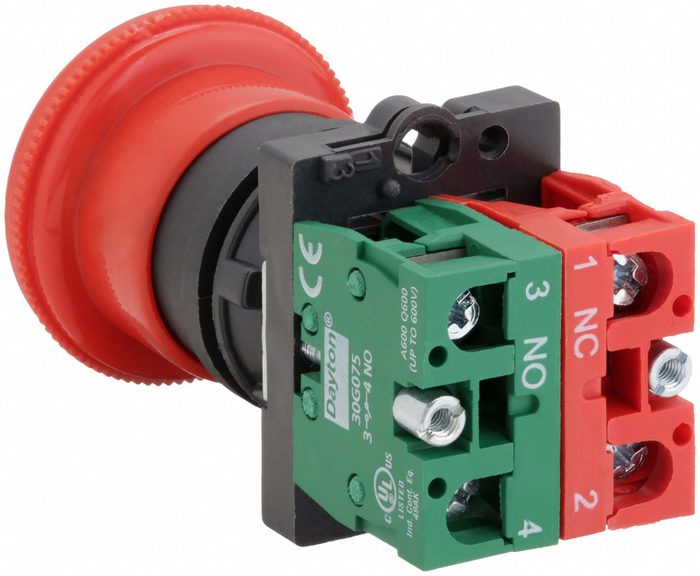 Emergency Stop Push Button, 22 mm, 1NO/1NC, Red