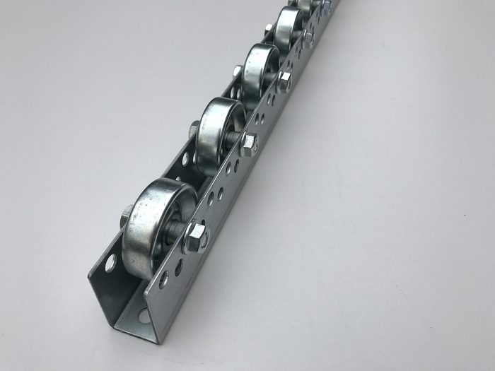 Roller Track Flow Rail Gravity Conveyor with Plastic Wheels, 28 mm Dia, 35 mm Width, 33 mm Pitch