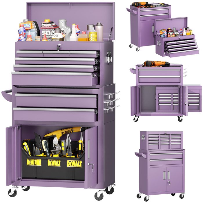 Purple And Gray 6-Drawer Large Rolling Tool Chest