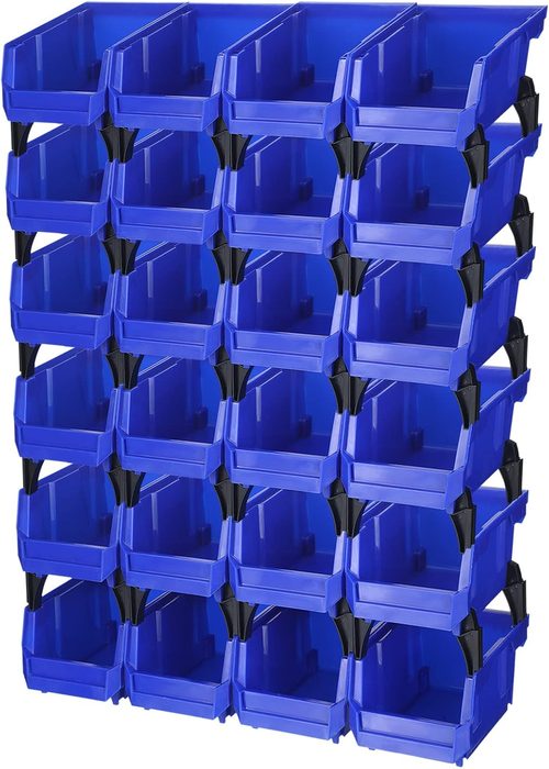 Wall Mounted Tool Storage Bins, Plastic Stackable Garage Storage Bin Organizer
