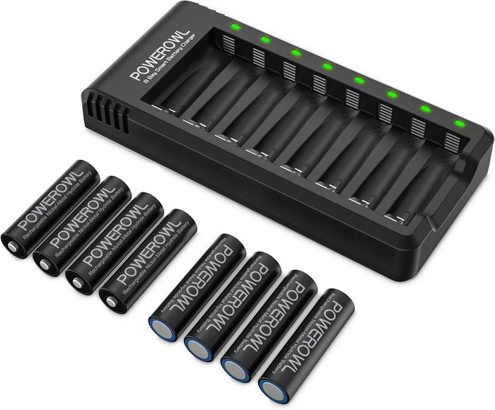 Rechargeable AA Batteries with Charger, 8 Pack of 2800mAh High Capacity Low Self Discharge Ni-MH Double A Batteries with Smart 8 Bay Battery Charger