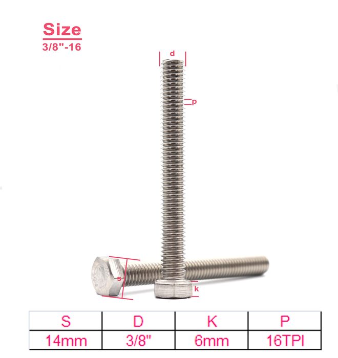 Hex Head Screws Bolts, 3/8-16x4