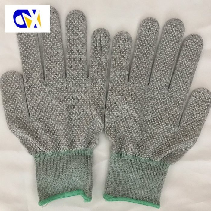Anti-Slip PVC Dotted Palm Carbon Fiber Stripe ESD Gloves