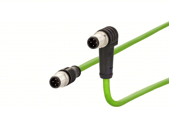 M12 Cable, Cat5/PROFINET, Plug Male Straight x Plug Male Right Angle
