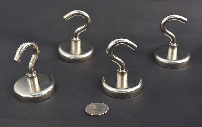 Pot Magnet with Hook, 2" x 3/8", 160lb Pull Force