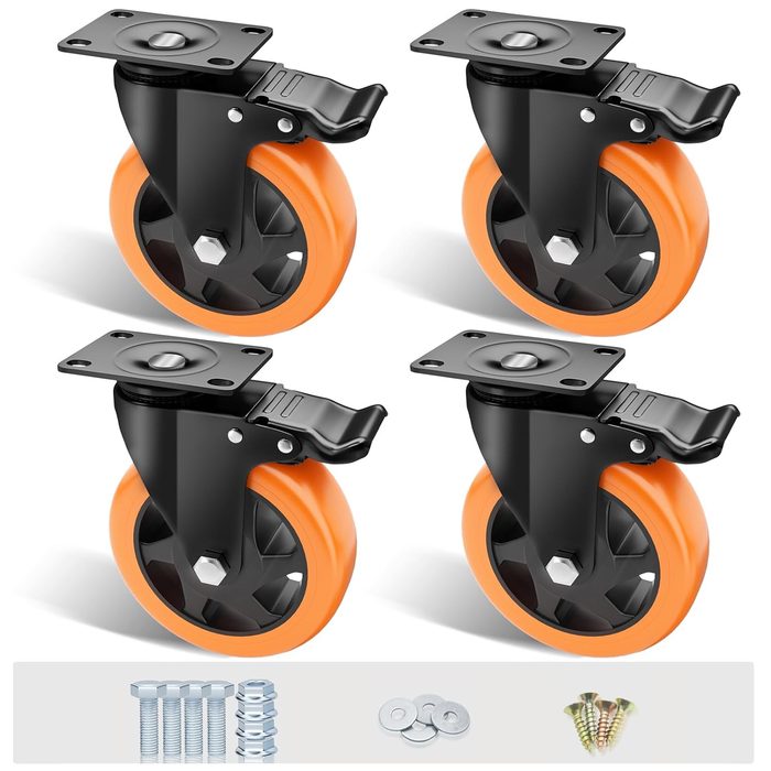 Heavy Duty Casters with Brake No Noise Locking Casters with Polyurethane (PU) Wheels