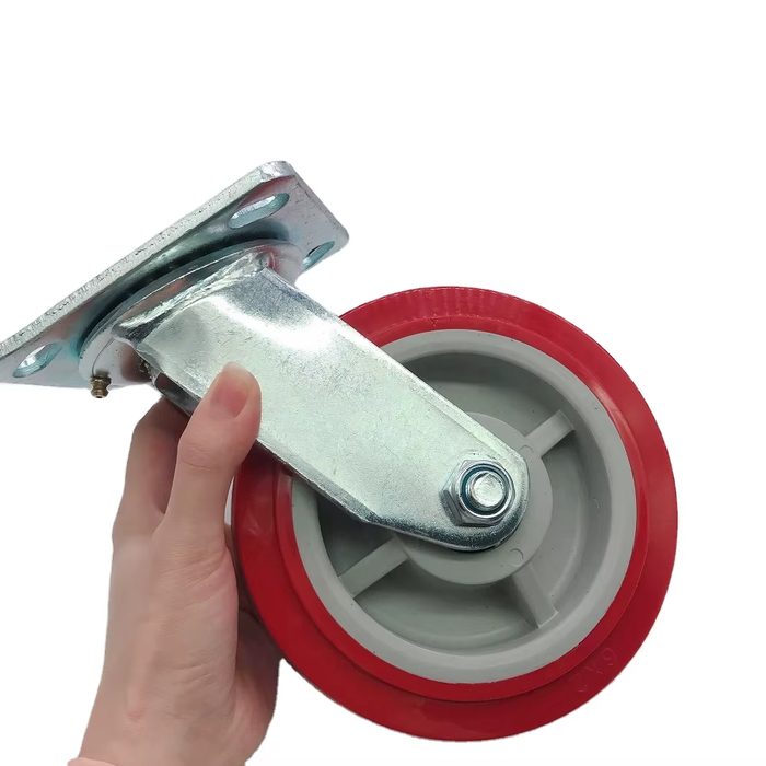 Heavy Duty Red Swivel Caster 150mm Pp Core Pu Polyurethane Castor Wheels For Trolley