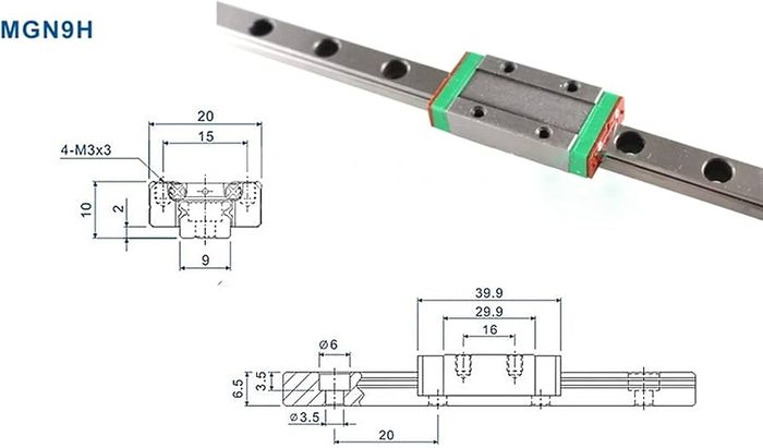 MGN9 Series Linear Rail with MGN9C or MGN9H Carriage Block