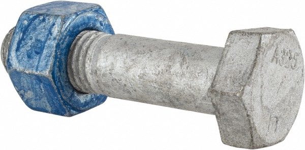 Hex Head Bolt: 3/8-16, 5" Length Under Head, Grade A325, Galvanized Finish, Partially Threaded