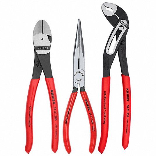 3 Pliers Set, Knurled Grip