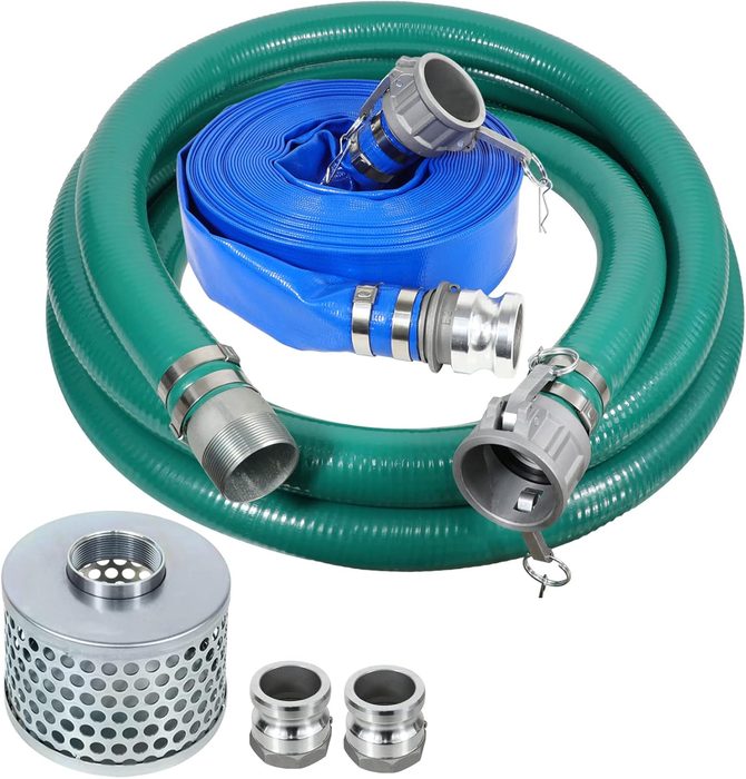 Suction Hose Pump kit, Includes 1 1/2" x 65' Blue PVC Backwash Hose & 1 1/2" x 20' Green PVC Suction Hose