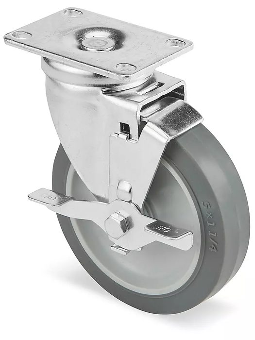 Standard Rubber Caster - Swivel with Brake, 5 x 1 1/4"