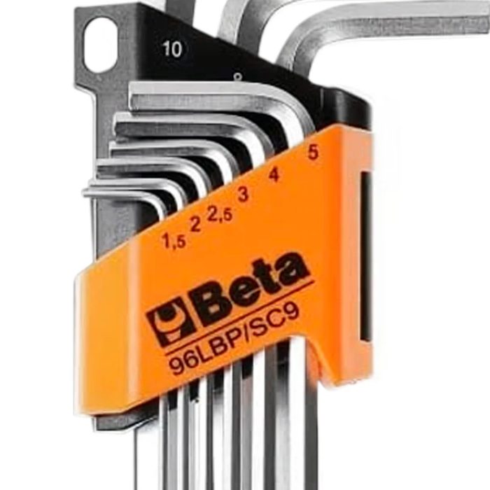 Set of 9 long chrome-plated male Allen keys
