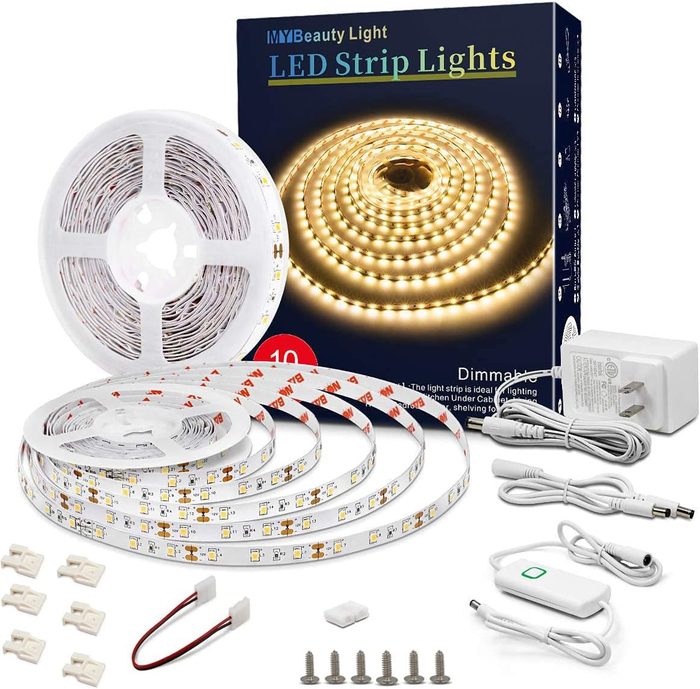 Led Strip Lights 32.8ft Warm White Dimmable Flexible Rope Lights Kits with 12v Etl Power Supply, Adhesive Clips, Dimmer Switch and Connectors