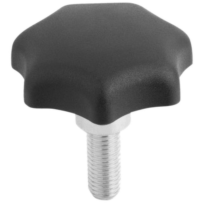 Star Knob, 40.00 mm Head Dia, 7-Point, Thermoplastic Elastomer, Black, 5/16-18 Hole