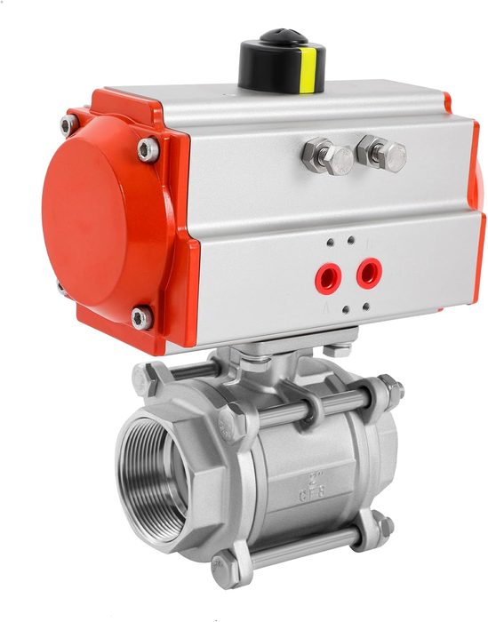 1/2" Pneumatic Air Actuated Ball Valve, 3-Piece Single-Acting Spring Return