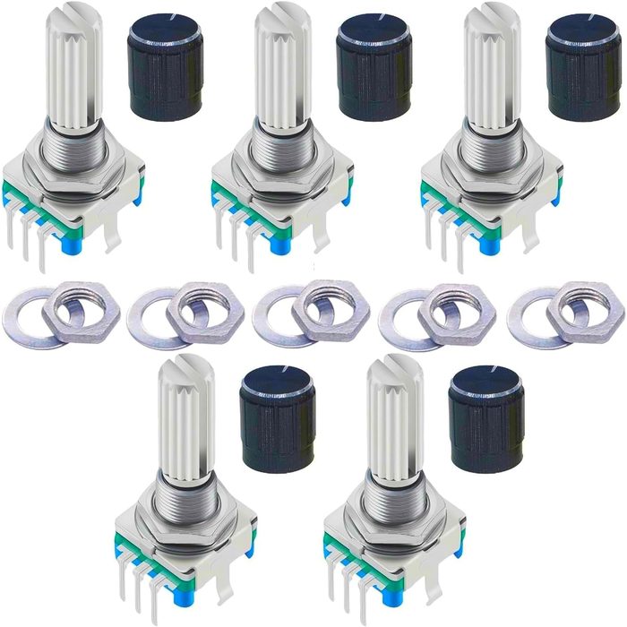 EC11 Rotary Encoder with Push Button 360° 5 Pins and Knob Cap