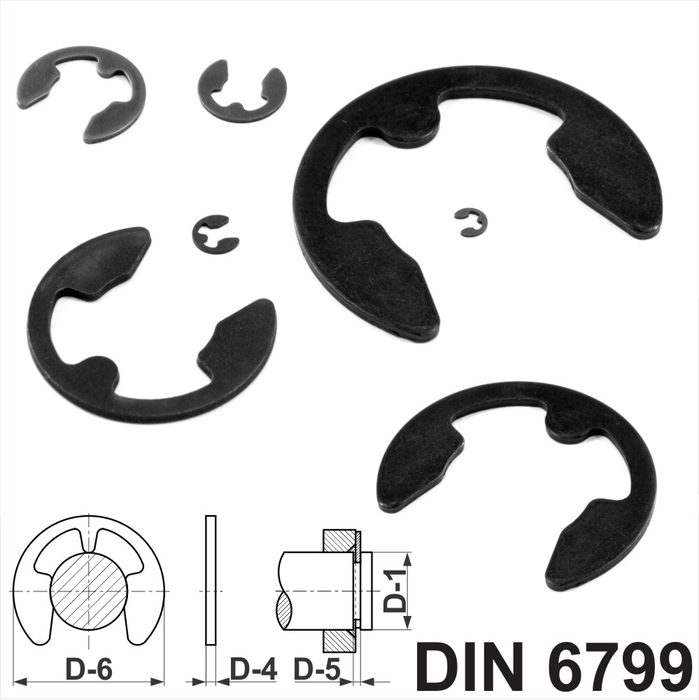Black Spring Steel DIN 6799 Rotor Clip E-Type Retaining Ring