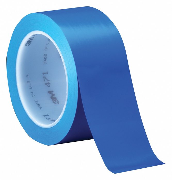 Floor Marking Tape, vinyl, No Legend, Blue, 2 in W, 108 ft, 5.2 mil Thickness