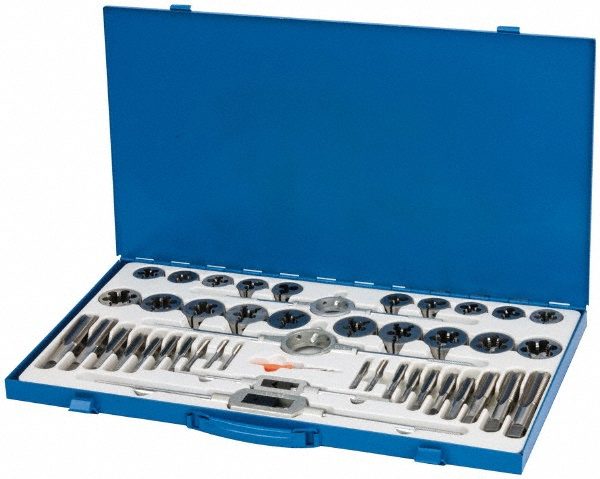 Tap & Die Set: 4-40 to 1/2-20 Taps, #4-40 to 1/2-20 Dies, NPT, UNC & UNF