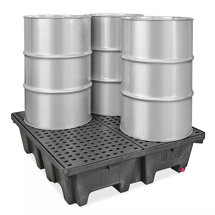 4 Drum Black Spill Containment Pallet with Drain