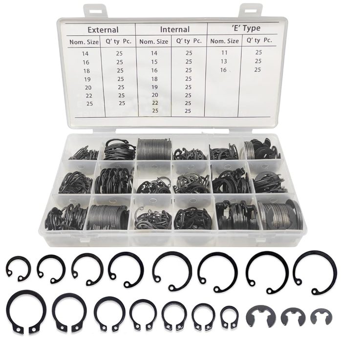 Retaining Ring Set, Internal and External Snap Rings Assortment Kit, 18 Sizes