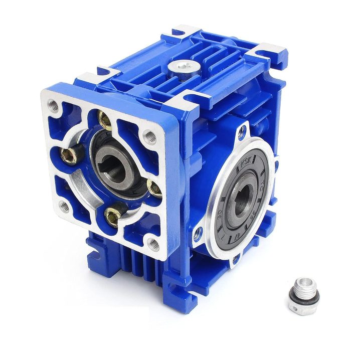 NMRV030 Worm Gear Reducer Speed Ratio 10:1 Aluminum Alloy Square RV30 NMRV30 Worm Gearbox Speed Reducer for Nema23 Stepper Motor 11mm Input and 14mm Output Shaft