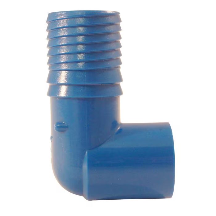 Barb Insert Blue Twister Polypropylene 90° Adapter Elbow 1 in. x 1/2 in.