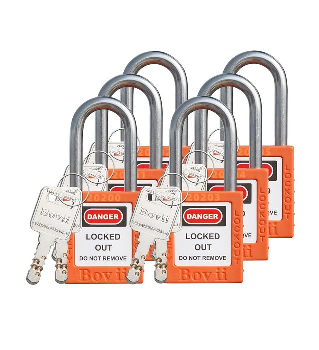Safety Padlock Set, 6 Pcs Orange Keyed Different