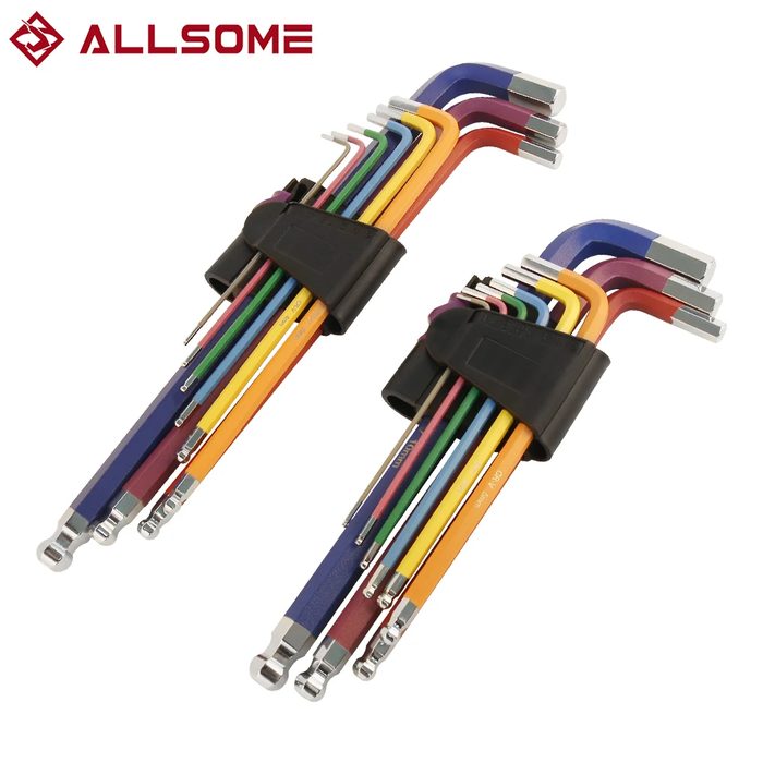 9PCS Allen Key Set Metric Extra Long Ball End Hex Key Set with Colour Coding with T-Handle