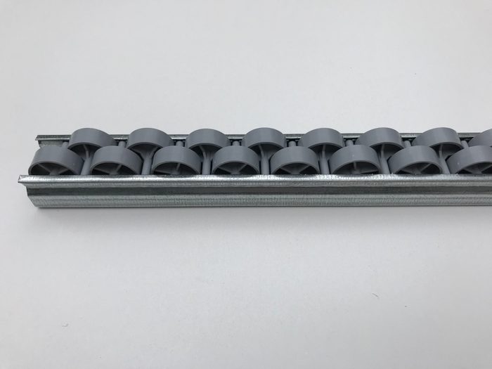 Roller Track Flow Rail Gravity Conveyor with Split Wheels, 27 mm Dia, 35 mm Width, 16.5 mm Pitch