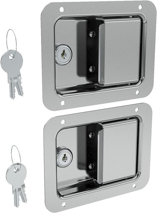 Stainless Steel Paddle Slam Latch with Lock & Key - Flush Single Point Handle