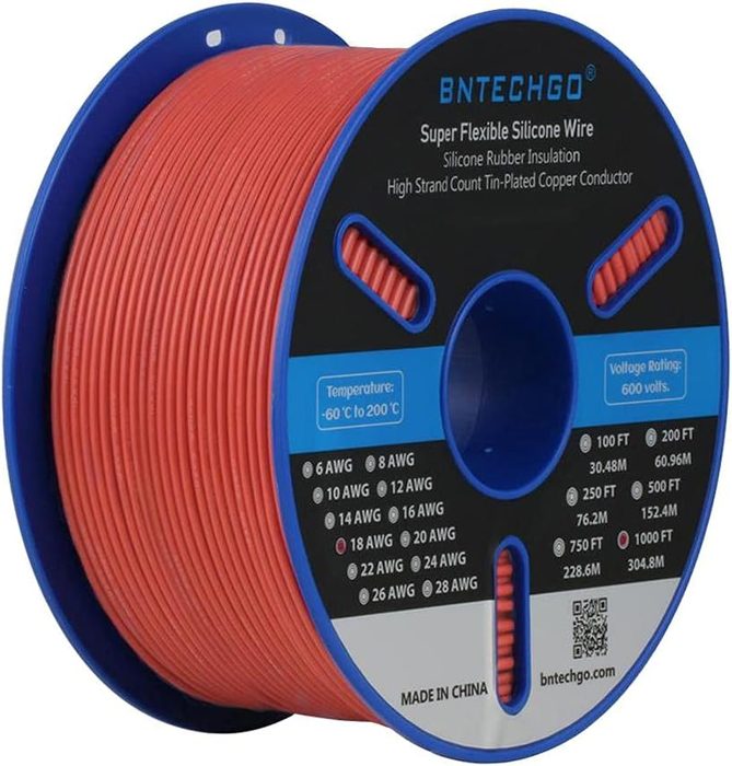 BNTECHGO 18 Gauge Silicone Wire Spool 1000 ft Red Flexible 18 AWG Stranded Tinned Copper Wire