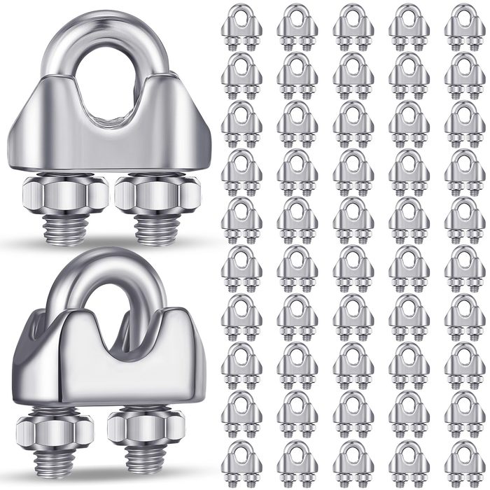 Steel Cable Clamp, 1/8 in Bundle Dia., Gray, 50 PK