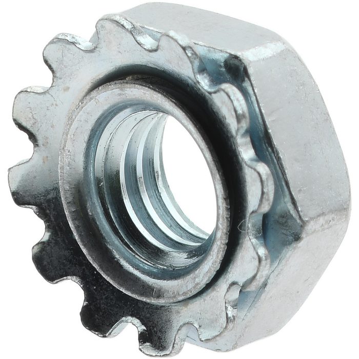 10-32 Zinc Finish Steel K-Lock Nut with External Tooth Lock Washer