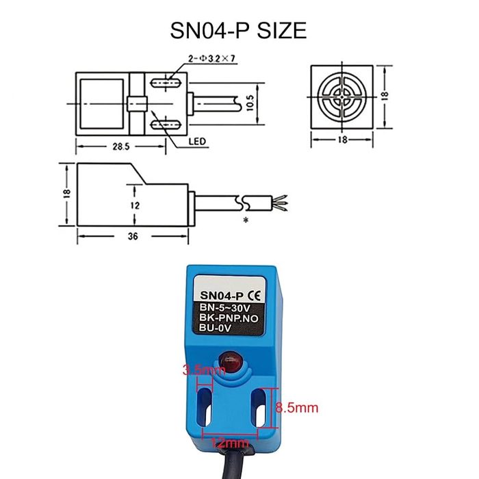 Square Inductive Proximity Sensor SN04-P Normally Open