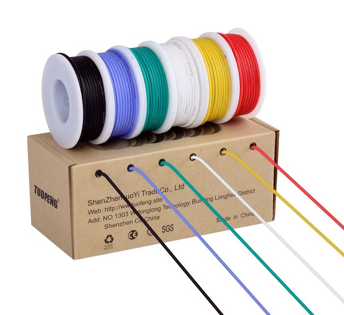 TUOFENG 24 AWG Flexible Silicone Wire Tinned Copper Wires Silicone Rubber Insulated (6 Different Colored 30ft / 9m Each)