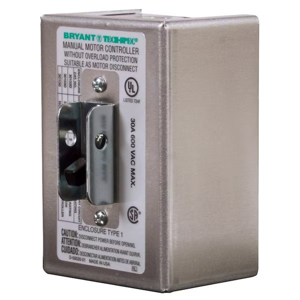 30A 2 Pole NEMA 1 Aluminum Housing Standard Toggle Motor Controller/Disconnect