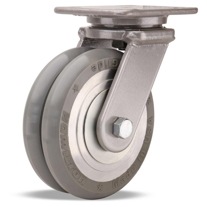 Swivel Top Plate Caster: Polyurethane on Aluminum, 4" Wheel Dia, 2" Wheel Width, 900 lb Capacity