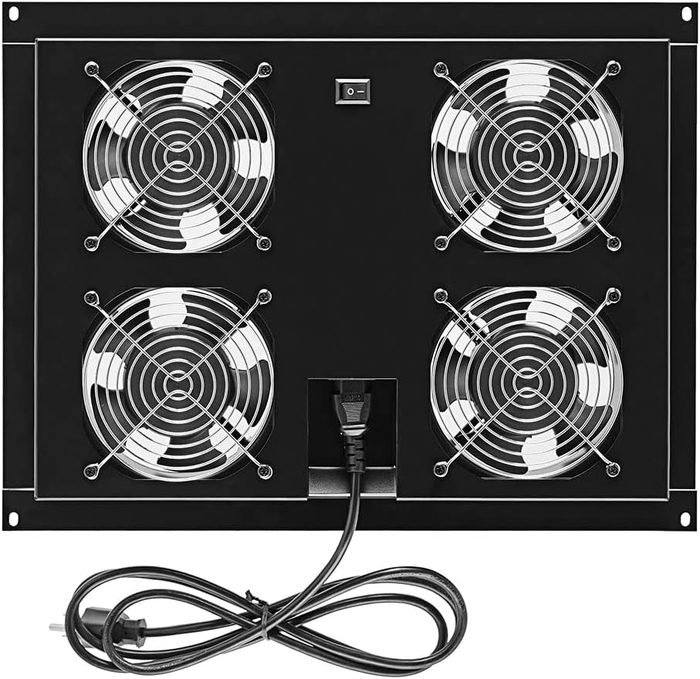 42U Cabinet Top Mount Fan Panel, Panel Includes, 4 Fans, Server Cooling System, 110 50/60Hz, 17.2 x 13 x 2 Inches, 6ft Input Cord Length, Noise Level 43db-A to 47db-A Max
