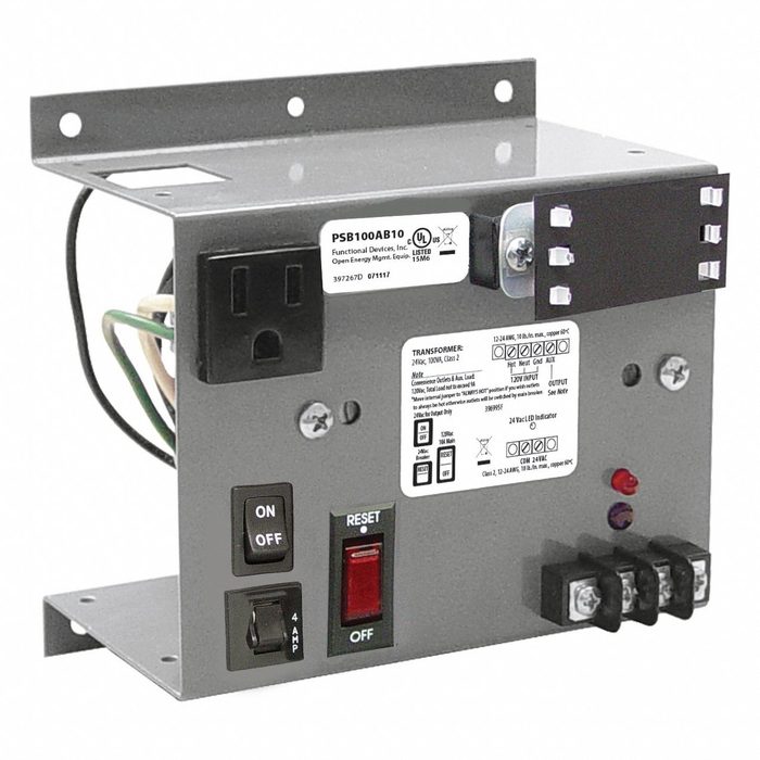 Class 2 Power Supply, 100 VA, 120V AC Input, 24V AC Output, Wall Mount