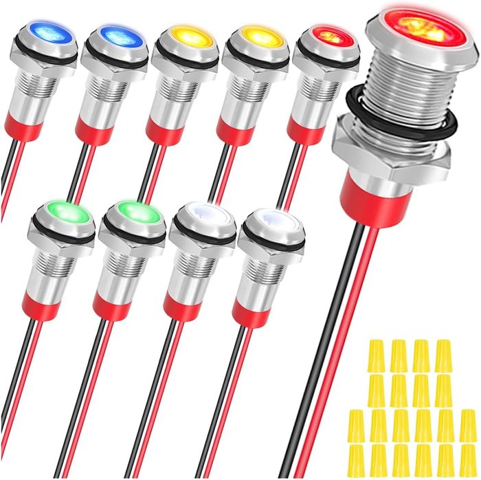 LED Metal Waterproof Indicator Light, 12-24V 10 Pcs